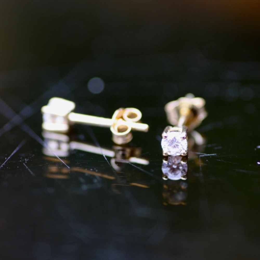 New Tiny Moissanite Stud Earrings, Yellow Gold over Sterling Silver, D VVS - Picture 8 of 8